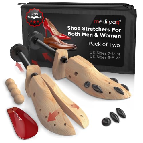 Medipaq Set of 2 Premium Pine Shoe Stretchers UK Size 7-12 Wooden Shoe Trees for Men with Cedar Balls & Storage Bag