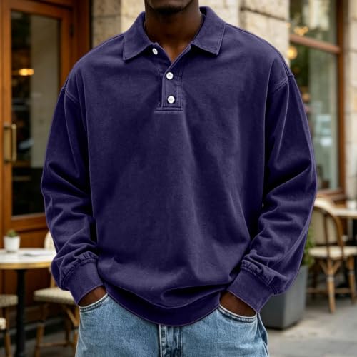 Washed Polo Shirts for Men Big and Tall Long Sleeve Tshirts Casual Pullover - image 3
