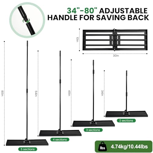 Fengzeying Lawn Leveling Rake, Heavy Duty Levelawn Tool For Garden Level Soil Or Dirt Ground Surfaces Easily, 30” X 10” Ground Plate, Steel Handle Length Is 80 Inch - 3