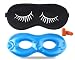Fitglam Pure Silk Sleep Mask + Reusable Cold / Hot Therapy SPA Gel Eye Mask Set - Improve Sleeping, Alleviate Puffy, Swollen Eyes, Fatigue, Headache and Tension (Black with White Eyelashes & Gel)