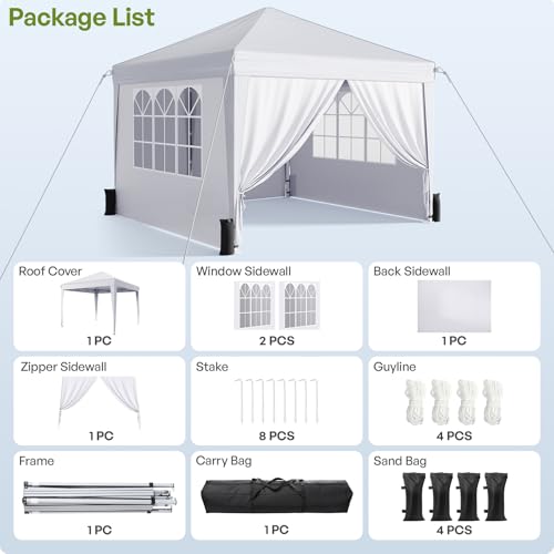 10x10 Pop Up Canopy with Sidewalls, Instant Portable Canopy Tent with Carry Bag for Commercial Events, Camping, Parties - White - Image 4