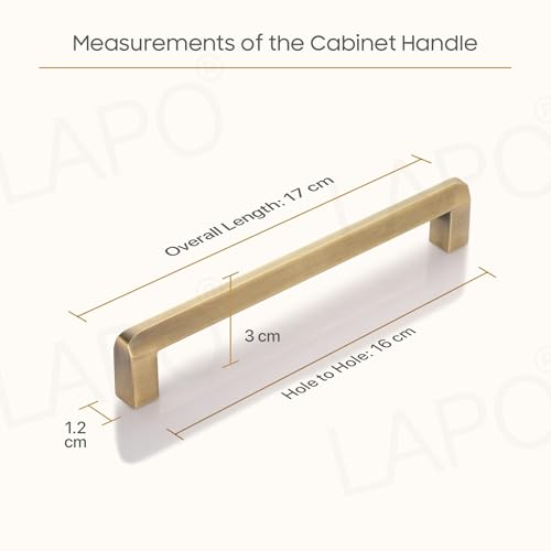 Image of LAPO 6 Inch Cabinet Handles for Kitchen, Crafted from Stainless Steel for Office Drawers, Comfortable Grip Style, Scratch Resistant, Hole to Hole Size 16 cm, Easy Install (160mm, Antique, Pack of 6)
