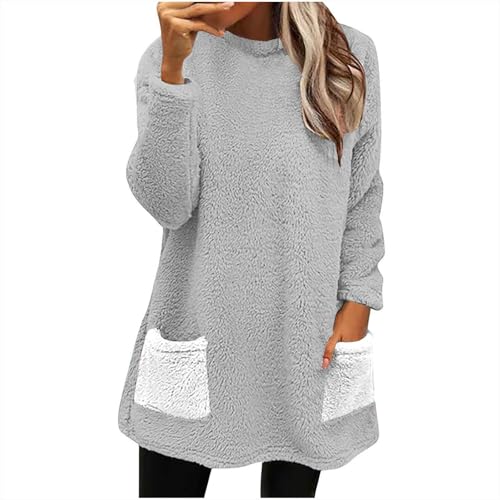 MLWSKERTY Acogedora Sudadera de Lana de Cuello Alto para Mujer, térmico de Invierno con Bolsillos, suéter de Lana de Gran tamaño para Mujer, Forro cálido para Invierno