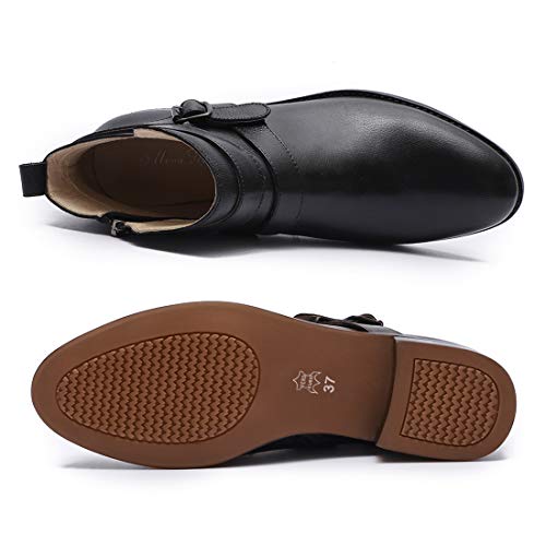 Image of Mona flying Womens Leather Ankle Boots Side Zipper Low Heel Short Booties