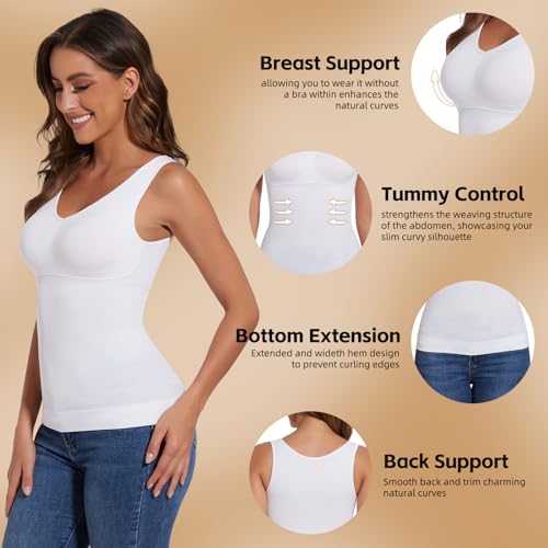 JOYSHAPER Women's Shapewear Tops Padded Bra Shapewear Tank V-Neck Cami Shaper Compression Tank Tops for Tummy Control Shapewear Camisole Nude+White L — view 2
