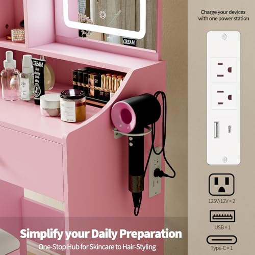 Image of Sweetcrispy Vanity Desk with LED Lights Mirror & Power Outlet