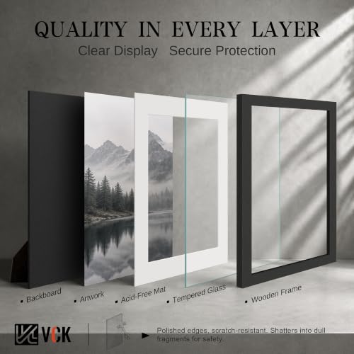 Image of VCK 5x7 Picture Frame with Real Glass, Black Wood Frame, 4x6 Mat, 2 Pack