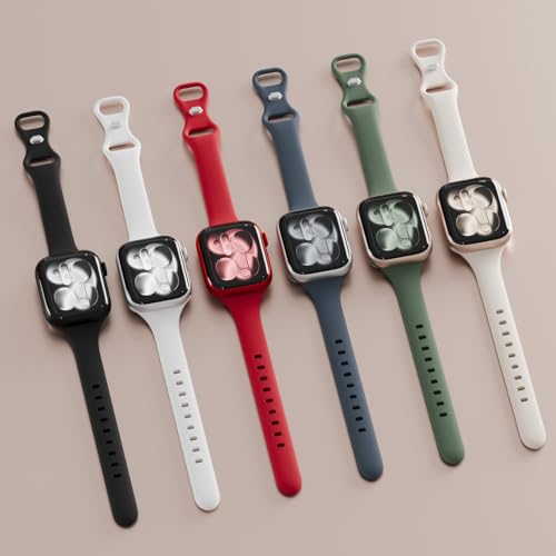 Image of 6 Pack Thin Slim Soft Silicone Bands Compatible with Apple Watch Women Men | 38mm 40mm 41mm 42mm 44mm 45mm 46mm 49mm, Waterproof Lightweight Strap for iWatch Series 11 /10 /9 /8 /7 /6 /5 /4 /3 /2 /1 SE Ultra