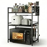 VIDITA Estante para Microondas Organizador de Cocina, Estante Extensible de 3 Niveles con Ganchos para Utensilios,...