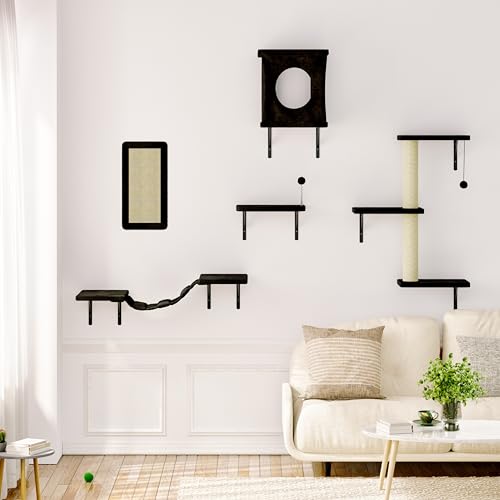 Muebles de pared para gatos NUNU LAB 5 piezas con casa y rascador negro miniatura 1