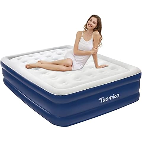 Tuomico Double Size Air Bed,Queen Size Air Mattress Blow-up Bed with Built-in Electric pump for fast Inflation, Portable Upgraded Flocking Airbeds for Compatible Sleeping 203*152*48 CM Cover