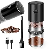 Kaffeemühle Elektrisch Klein 19x7x7cm 38 Gänge Coffee Grinder Keramik Elektrisch mit Bürste Kaffemühle Transparent Abnehmbar Tragbar für Espresso French Press Filterkaffee