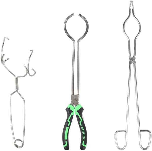 YIEPET Pinza de crisol,Abrazadera de soporte de horno de fusión de oro de acero,Pequeño crisol de cerámica de fusión plato taza Whip pinzas mango 2A