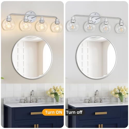 Image of Bathroom Light Fixtures Chrome Vanity Light 27 Inch Silver 4 Light