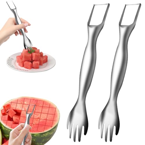 2pezzi taglierino per anguria, Watermelon Cutter Slicer Tool tagliafrutta in acciaio inox affettatrice di anguria portatile Strumento per affettare l'anguria 2 in 1, adatta per riunioni