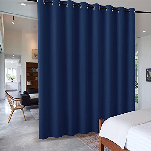 Image of RYB Home Dining Area Space Room Divider, Light Block Noise Reduce Insulated Curtain Drape Screen from High Ceiling to Floor for Cabinet /Bedroom, Wide 15ft x Long 9ft, Navy Blue, 1 Panel