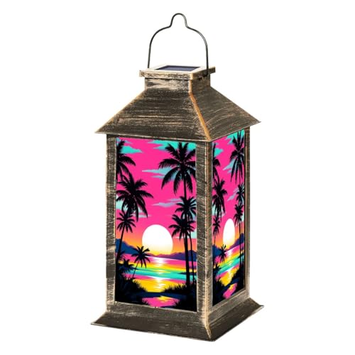 Solar Lantern Tropical Palm Trees Neon Sunset Ocean Gradient Sky