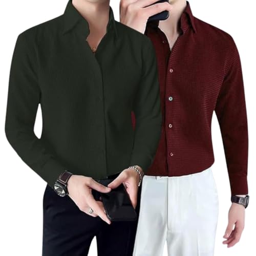 Image of GRECIILOOKS Men's Formal Button Down Shirt - Slim Fit Shirt's for Men | Textured Long Sleeve Polycotton| Business & Meeting Ready (Available in Plus Size)
