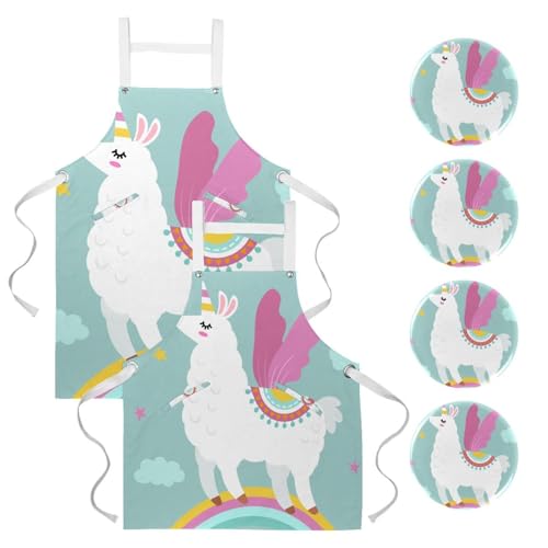 Tablier de cuisine pour pâtisserie et bistro avec motif imprimé lama