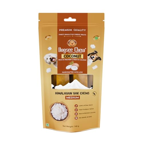 Image of Dogsee Flavored Himalayan Yak Cheese Dental Chews for Dogs 140g (Medium - 2 Chews) | for Healthy Skin & Coat | No Grain, No Gluten | Odorless Dog Treats (Medium, Coconut)