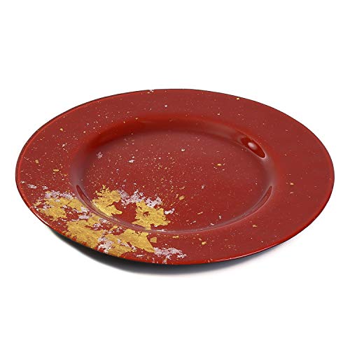 Syosaku Japanese Urushi Glass Dinner Plate Φ12.5-inch Vermilion with Gold Leaf, Dishwasher Safe, Dinner 12.5-inch (32cm) - Image 3