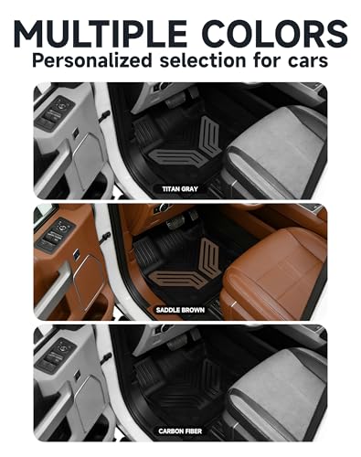 Image of 2-Piece Front TPE Floor Mats for Ford F-150 2015-2026 F150 Lightning 2022-2025 | Carbon Fiber Wing Design | Heavy Duty All-Weather Protection