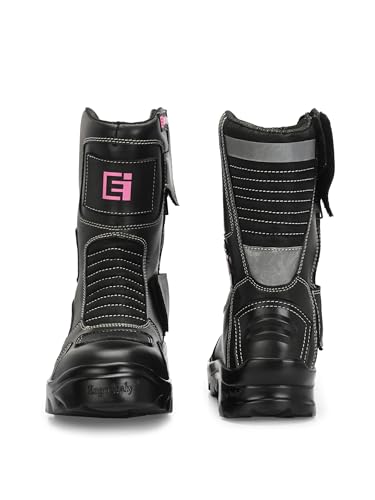 Image of Eego Italy Women's Biker boot /Motorcycle riding boot, real leather upper & anti slip sole with steel toe protection, padded socks, 3M Reflectors,lace free, with rubber gear protector