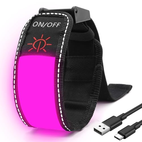 LED Armband for Running, Rechargeable Running Lights for Runners, 1 Pack Glow in the Dark LED Wristband for Sports Events, Reflective Gear Light Up Armbands for Night Safety (Pink)