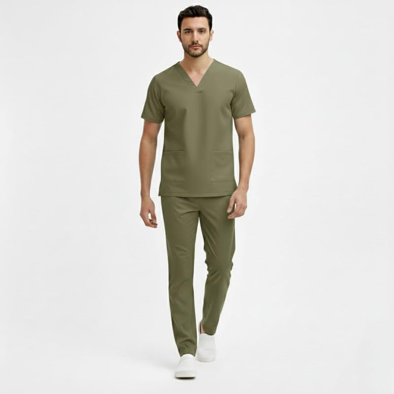 Image of TrendyUniform Unisex Regular Fit Polyester Cotton Scrub Suit for Componder| V-Neck Top and Drawstring Pant |Half Sleeves Hospital Uniform for Doctors, Nurses and Dentist, OT