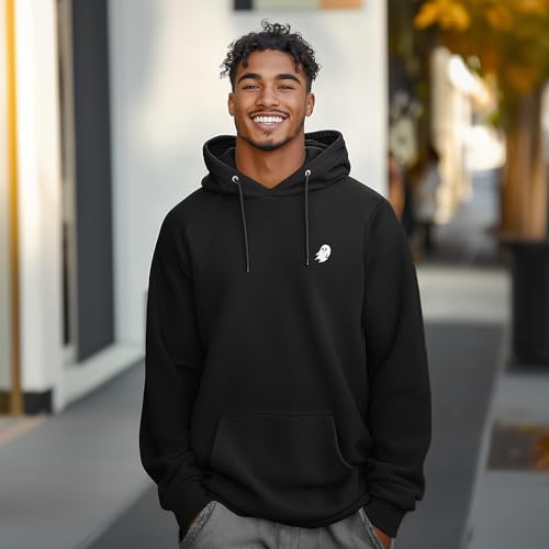 DALIX Ghost Embroidery Relaxed Hoodie Soft Fleece Sweatshirt Drawcord Fit Lounge Mens3