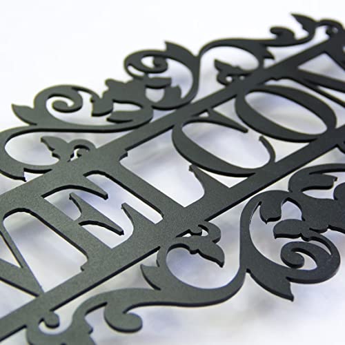 Image of Metal Welcome Sign Front Porch Decor House Number Plaque Address Sign in Matte Black (35x20cm /14x8in)