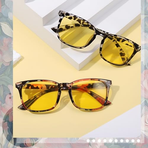 Image of Polarized Sunglasses for Women Men Night Vision Glasses Anti Glare | Yellow Anti Glare UV400 Lens, Lightweight Square Frame, for Day Night Use, Driving, Fishing, Cycling, Traveling