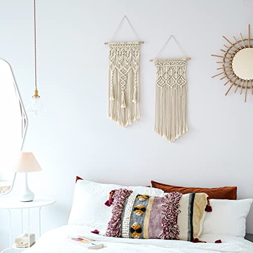 Mkono 2 Pcs Macrame Woven Wall Hanging Boho Chic Geometric Art Decor - Beautiful Bedroom Nursery Apartment Home Decoration, Gift for Girls Adults Birthday Christmas, 28" L x 13" W Mkono 2 Pcs Macrame Woven Wall Hanging Boho Chic Geometric Art Decor - Beautiful Bedroom Nursery Apartment Home Decoration, Gift for Girls Adults Birthday Christmas, 28" L x 13" W