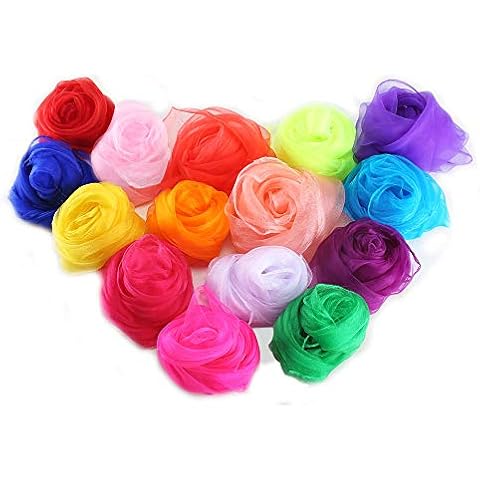 FOGAWA 15Pcs Sensory Scarves for Babies Children Juggling Scarves Coloured Dance Scarves Magic Performance Props Silk Scarfs Accessories Baby Sensory Toys for Toddler Dance Games 60 x 60 cm Square Cover
