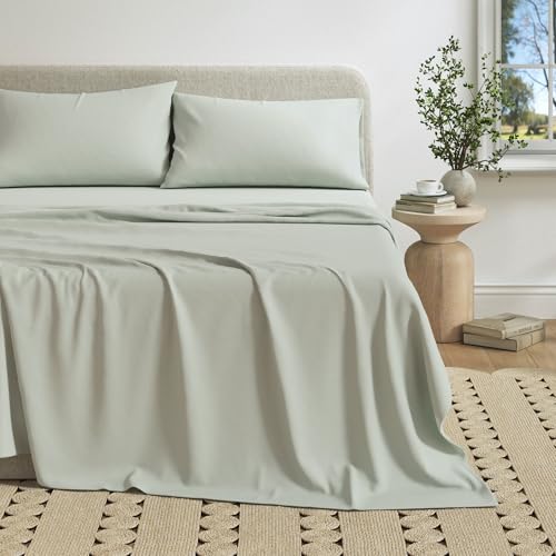 Image of Great Bay Home Cotton Jersey Knit Full Sheet Set - Ultra-Soft, Stretchy, Heathered Melange Bed Sheets - Cozy, Soft T-Shirt Sheet & Pillowcase Set (Green)