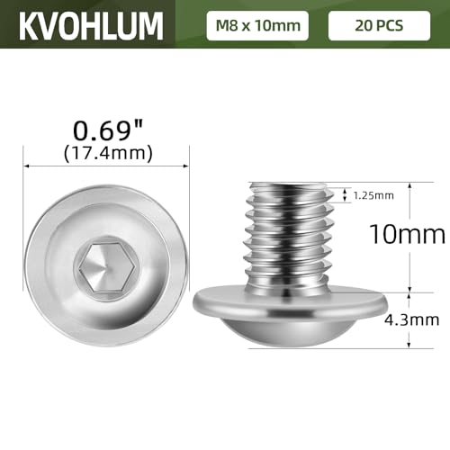 Image of M8-1.25 x 10mm 20 PCS Flanged Button Head Socket Cap Bolts Screws, Stainless Steel 304, Allen Socket Drive, Screwdriver Bit Included, Bright Finish, Fully Machine Thread