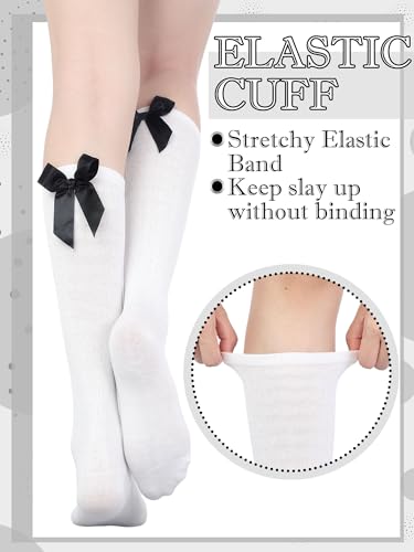Image of Fourluoo 6 Pairs Women Ruffle Crew Socks with Bow Cute Retro Mid-calf Socks Breathable Cotton for Spring Summer Casual Daily