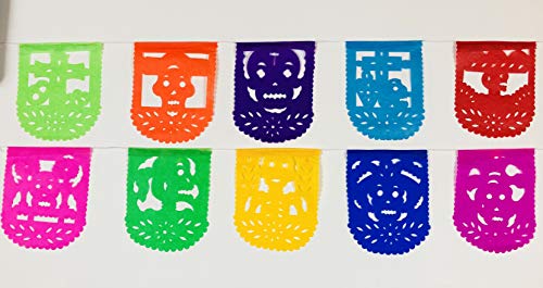 Altar for The Dead. Multicolor Mexican Papel Picado Dia de Los Muertos Decoration Small Size Tissue Banner. 3 Pack