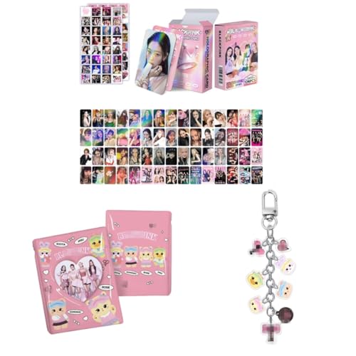 SCISSH K-pop - Set di 60 cartoline fotografiche, 64 adesivi, album raccoglitore, portachiavi (BP)