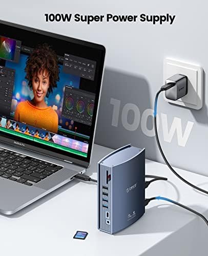 ORICO 15-in-1 USB C Docking Station Supports Dual-Screen 4K@60Hz Extended and Mirrored(Suitable with Apple M1) with 2 HDMI, DP, Gigabit Ethernet,PD100W, 3.5mm Audio, TF/SD and 8 USB3.0 /2.0