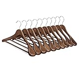 SONGMICS Extra Wide Wooden Suit Hangers, Set of 10 Clothes Hangers, Swivel Hooks, Non-Slip Bars, for Outfits, Suits, Coats, Shirts, Dresses, Walnut Color UCRW050KZ01