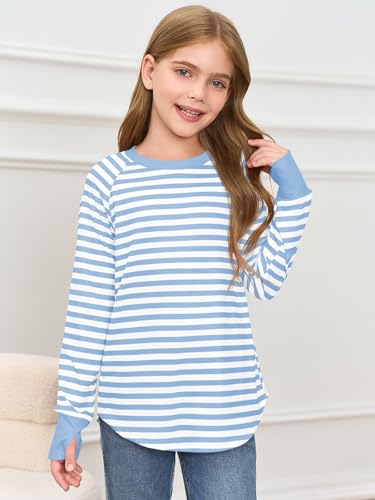 Image of Haloumoning Girls Striped Long Sleeve Shirts 5-14 Years