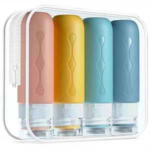 Gemice Silicone Travel Bottle, 4 Pack Portable Travel Containers Set LeakProof Refillable Squeezable for Lotion Liquid Shampoos, Soap and Toiletries (90ml)