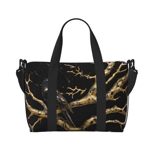 Sac de sport pliable noir et doré motif marbré - Taille unique pour homme et femme