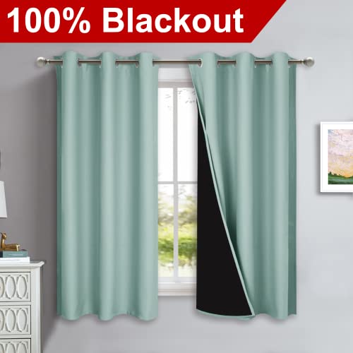 Image of NICETOWN Aqua Blue 100% Blackout Lined Curtains, 2 Thick Layers Completely Blackout Window Treatment Panels Thermal Insulated Drapes for Kitchen (1 Pair, 42 inch Width x 63 inch Length Each Panel)