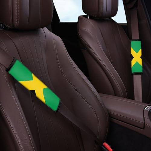 2-Pack Jamaica Flag Car Seat Belt Pads – Premium Soft Fabric, Comfortable and Supportive – Ideal for Cars, Trucks, SUVs – Show Your Jamaican Pride with Comfort