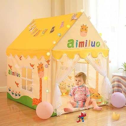 Image of Jumbo Size Light Weight Kids Play Tent House for 3-13 Year Old Kids Girls and Boys (Yellow Giraffe)