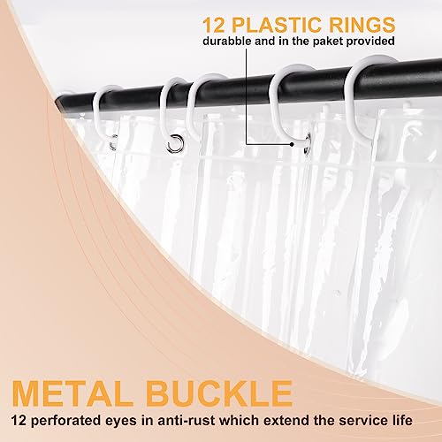 Minicoco Clear Shower Curtain Bathroom Shower Curtains Mould Proof Resistant EVA Washable Waterproof Shower Curtain Anti-Mould with 12 Hooks for Wet Room Garden - Image 4