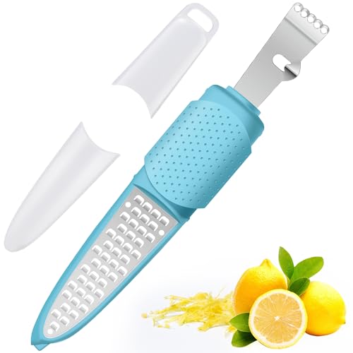 Image of Rainspire Lemon Zester Tool with Channel Knife, Stainless Steel Citrus Zester Tool, Lemon Peeler, Zesters for Kitchen, Ultra Sharp 2-in-1 Tool Easily Creates Citrus Zest, Blue