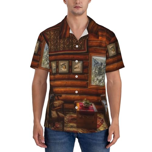 Log Cabin Inside Pattern Men's Casual Button-Down Shirts Hawaiian Shirt Short Sleeve-